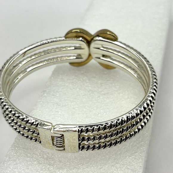 Rope Bracelet Love Crossover Silver Tone Cable Hinged Rhinestone Bangle Chunky - Picture 8 of 10